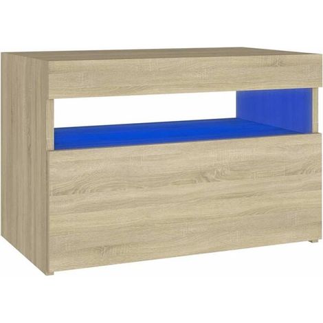 Table de Chevet avec Lumière LED Intégrée, Couleur Chêne, 60x35x40 cm (1/5)
