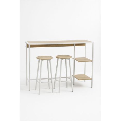 Mesas Bar - Set Bar Mesa Alta + 2 Taburetes Loku - Blanco (1/5)