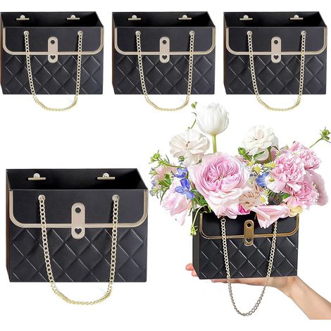 Lot de 4 boîtes cadeaux en papier pour fleurs avec chaînette en métal, nouveauté 2023, seau de rangement pour bouquets, sac de fleuriste, pochette cadeau pour mariage, Saint-Valentin, anniversaire, fê (1/5)