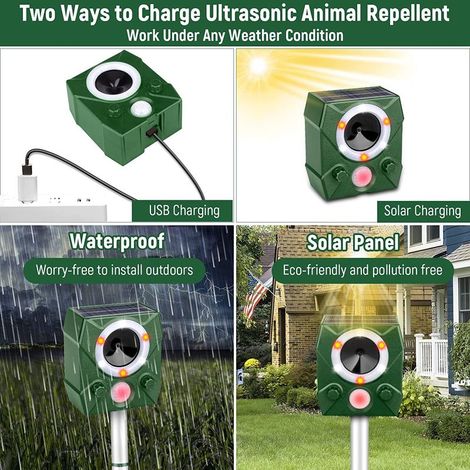 Répulsif ultrasonique contre rats et rongeurs avec capteur infrarouge, haut-parleur puissant, usage extérieur et intérieur – Répulsif solaire pour oiseaux et animaux indésirables-lsw