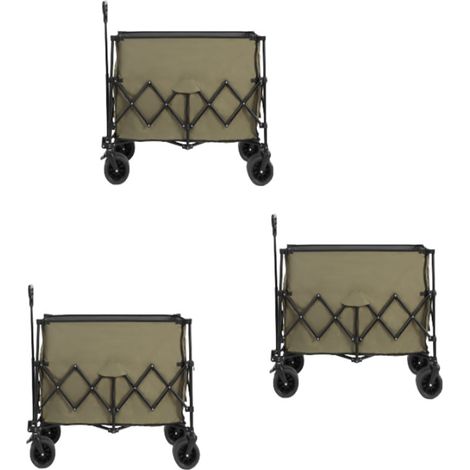 3er-Set beach Wagon,Collapsible Wagon 220lbs with Big Wheels Foldable Wagon Carts, Heavy Duty 300L Folding Utility Garden Cart with Big All-Terrain Beach Wheels & Drink Holders. Army Green (1/5)