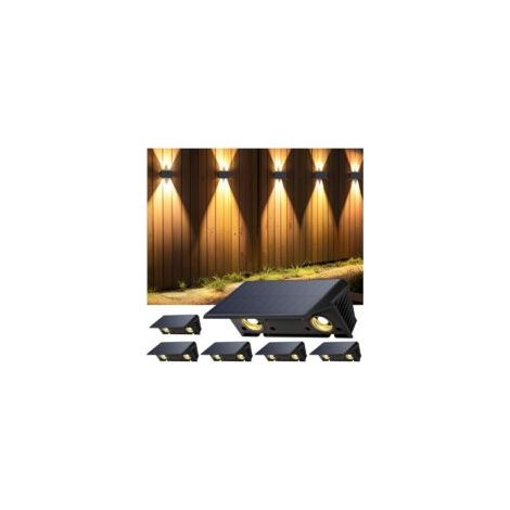 Lampada da parete solare per esterni, nuova generazione 2025, luce bianca calda, 1500 mAh, impermeabile IP67, 6 pezzi, 120 lumen per giardino e recinzione - Crezuo