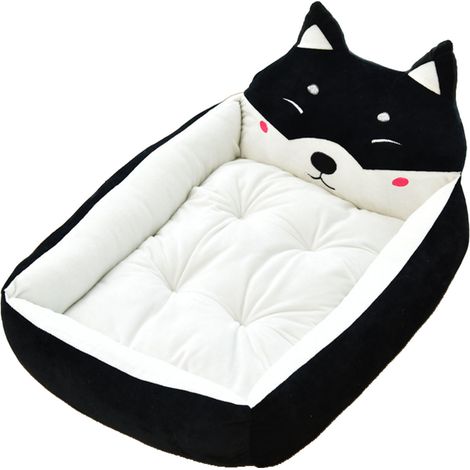 Hundekorb mit Cartoon-Muster, warm, niedlich und waschbar, für alle Jahreszeiten, für Hunde, Katzen und andere Haustiere, schwarzes Akita-Muster, ca. 50 cm (für Haustiere unter 2,5 kg). (1/5)