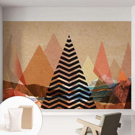Papier peint intissé mural avec colle pour salon et chambre Décoration murale rapide - Colle incluse gratuite Paysage abstrait 152x104 cm (1/5)