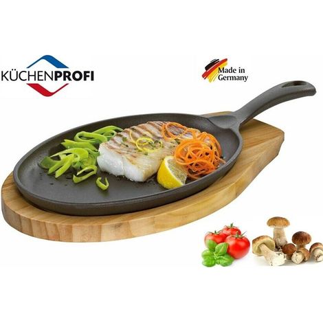 Mini teglia ovale da portata Kuchenprofi con supporto, 39 x 20 x 5 cm, ghisa/legno di pino (1/2)