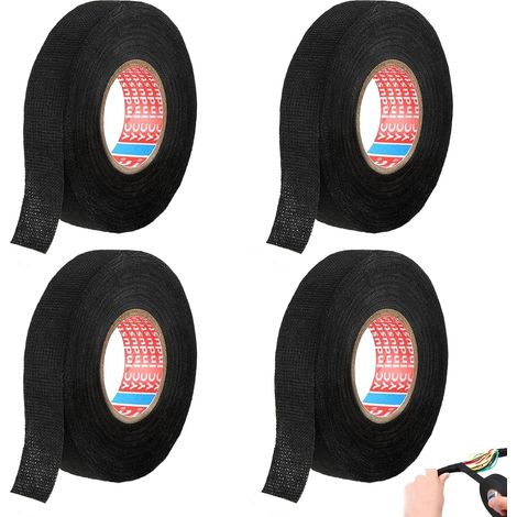 cintas adhesivas negras para cables, 19 mm x 15 m, resistentes al calor, aislantes eléctricas, de tela para mazos de cables, para proyectos de cableado doméstico.