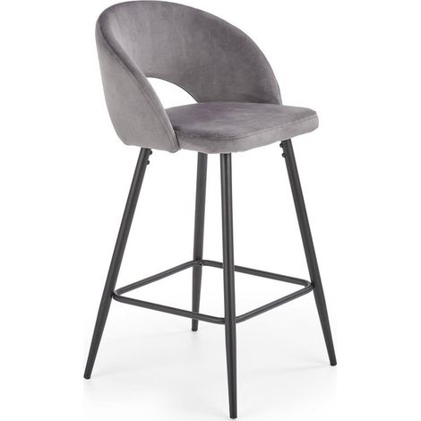 Chaise de bar en velours gris avec pieds en acier noir FIT (1/5)