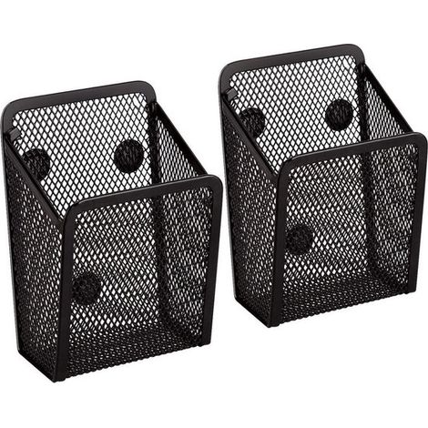 Ensemble de deux porte-stylos magnétiques – panier de rangement en maille avec aimants puissants, idéal pour organiser le réfrigérateur, la cuisine, le bureau ou comme accessoire de placard – noir (1/3)