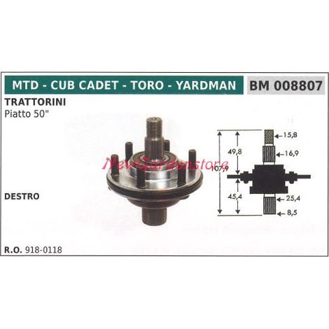 Mozzo portalama trattorino rasaerba tagliaerba piatto 50 pollici MTD 008807