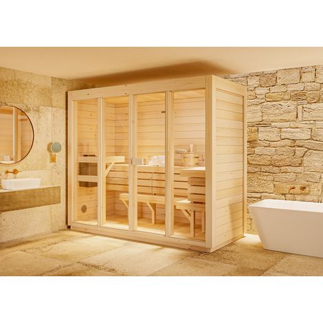 Sauna intérieur FinnTherm Kuuma L Naturel , 42 mm Épaisseur de paroi 242 x 111 cm (1/5)