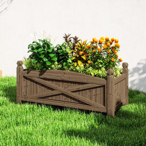 Pflanzkasten aus Holz, erhöhtes Gemüsebeet für den Außenbereich mit Abflusslöchern, 90 x 39 x 37 cm, dunkelbraun