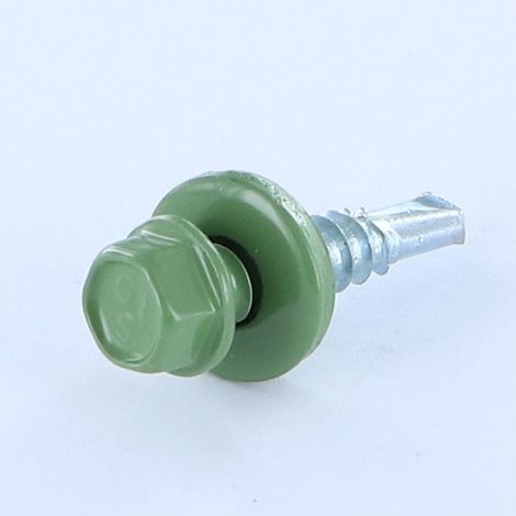 Vis autoperceuse Tête hexagonale TH 4.8X19 Rondelle d'étanchéite EPDM Acier brut RAL6011 vert reseda-500 pièces