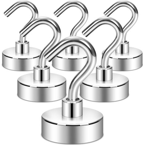 Lot de 6 crochets magnétiques 15 kg, base CNC, pour gril, cuisine, porte, clés, maison, bureau. (1/5)