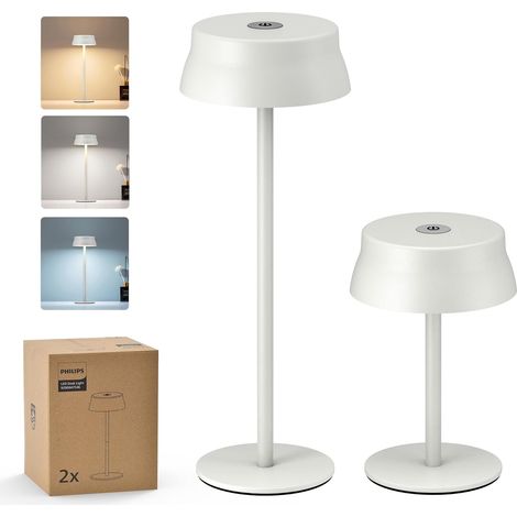 Lampe de Table Sans Fil, Bureau LED Portable pour Extérieur, Alimentée par Batterie Rechargeable, 2 Hauteurs Réglables, Contrôle Tactile et 3 Couleurs avec Gradation Continue, Étanches (1/5)