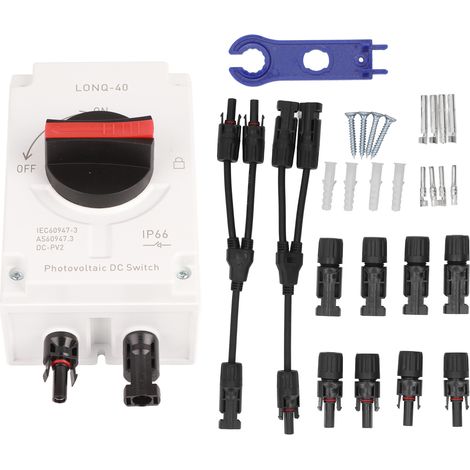 Interrupteur DC photovoltaïque 1200V 32A 4P 2-en-1 étanche IP66 pour panneaux solaires camping-car, sectionneur solaire isolé (1/5)
