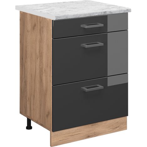Küchenschrank R-Line, Anthrazit Hochglanz, 60 cm AP Marmor, Vicco