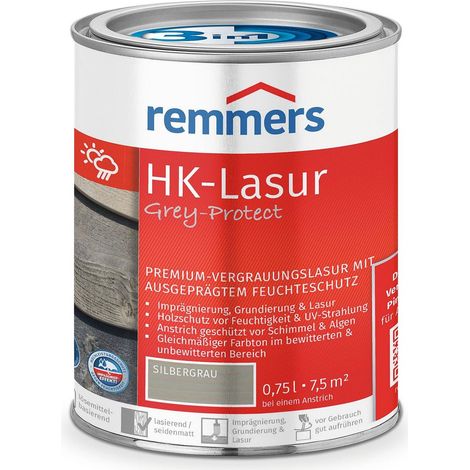 Remmers HK-Lasur 3in1 Grey-Protect silbergrau, 0,75 Liter, Holzlasur für Vergrauung außen, 3 Holzschutz Produkte in einem, Feuchtigkeit- und UV-Schutz