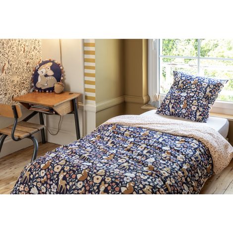 Parure de couette toutes dimensions "Forêt enchantée" Réversible 100% Coton / 57 Fils/cm² l'Effet Papillon - - Parure de couette 140 x 200 cm + 1 Taie d'oreiller 63 x 63 cm - - (1/4)