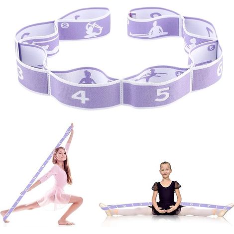 2pcs Sangle d'étirement élastique multi-boucles pour yoga - Bande de résistance flexible - Équipement d'étirement pour physiothérapie, pilates, yoga, danse, gymnastique - Violet (1/5)