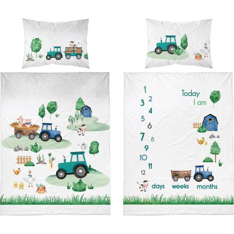 Linge de lit bébé 100x135 cm, coton Tractor Farm (1/5)