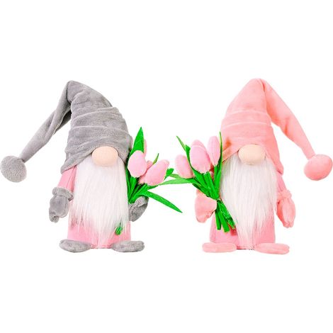 Gnome Lapin - Décoration Printemps Maison Bureau Salon - Figurine Tissu Fibre Holofibre - Hauteur 30 cm - Lot de 2 (1/5)