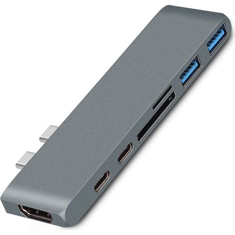 1 Station d'accueil 7 en 1, double connecteur USB-C, HDMI 4K, USB 3.0, lecteur carte SD, pour ordinateur portable (1/5)