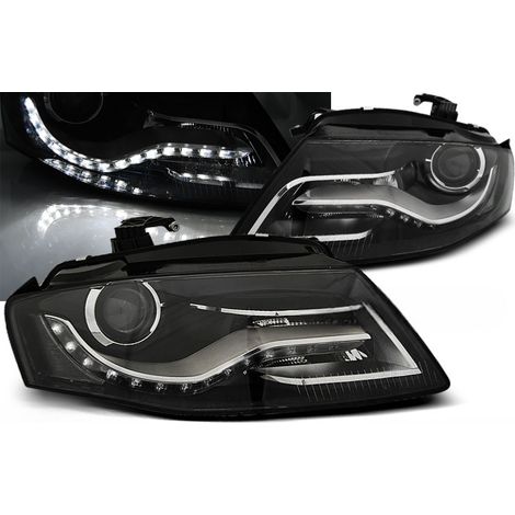 Paire de feux phares Audi A4 B8 de 2008 a 2011 Daylight DRL led noir-27361045