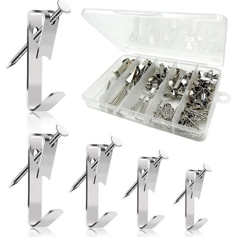 Ganci da parete per cornici - Kit da 120 pezzi color argento, 5 diverse misure per appendere quadri, specchi e opere d'arte