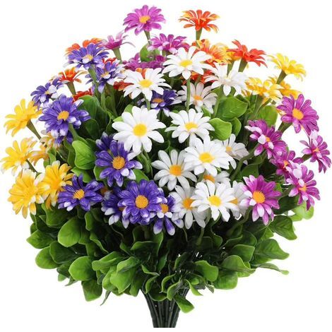 Lot de 10 Bouquets de Marguerites Artificielles Réalistes en Soie, Décoration Intérieure Extérieure Mariage Jardin, Tiges Flexibles 33 cm, Résistant UV (1/5)