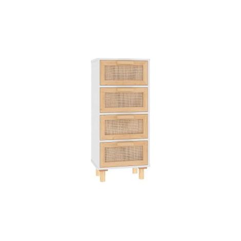 Chiffonnier en bois avec 4 tiroirs en Rotin naturel 40cm - Modèle Kaliga-Blanc