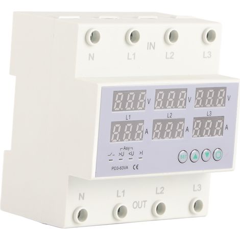 Eosnow Voltmètre à rail DIN triphasé ampèremètre protecteur de surintensité de surtension automatique AC 390500V 40A (1/5)