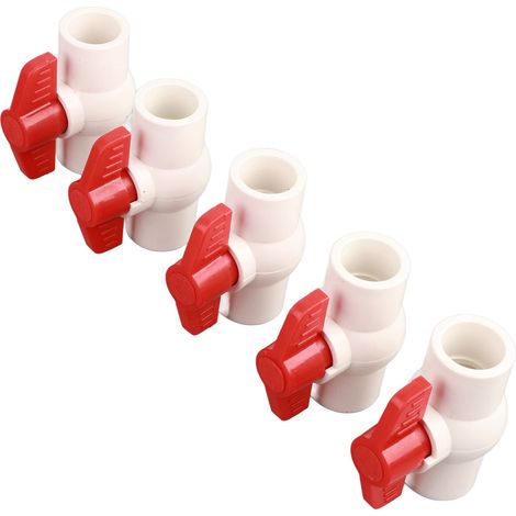 25 mm/1 Zoll PVC-Kugelhahn, 5 Stück, flacher T-Griff, Absperrventil für Wasserversorgung, Schwimmbäder, Kugelhahn, Durchflussregelung. (1/5)