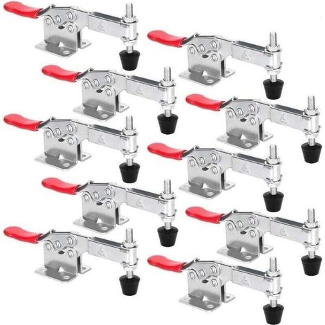 GH 201 B Lot de 10 sauterelles de menuisier, capacité 90 kg, fermoirs rapides horizontaux réglables pour machines, menuiserie, soudage