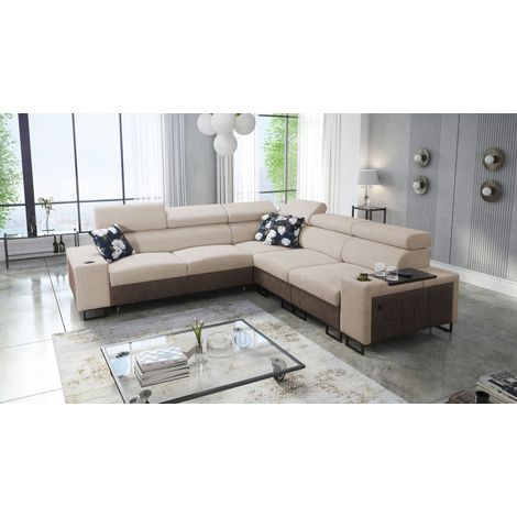 L-förmiges Ecksofa mit Schlaffunktion MELODY III, modern, luxuriös, Tauro/Freya Braun/Dunkelbeige R (1/5)