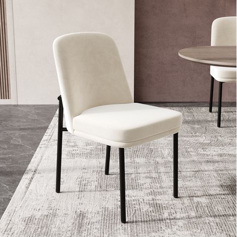 Set de 2 sillas de comedor beige de terciopelo con asiento acolchado y patas de metal negro (1/5)
