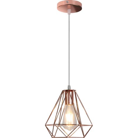 Lámparas De Colgar Vintage Metal Diamante 20CM Araña De Luces Industrial Lámpara De Techo Rústica Moderna Para Interiores Oro Rosa
