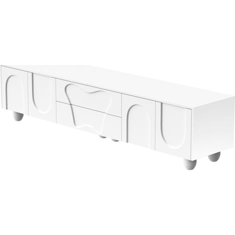 Weiße TV-Kommode 180 cm mit Beinen aus Naturholz, minimalistisches Design und viel Stauraum (1/5)