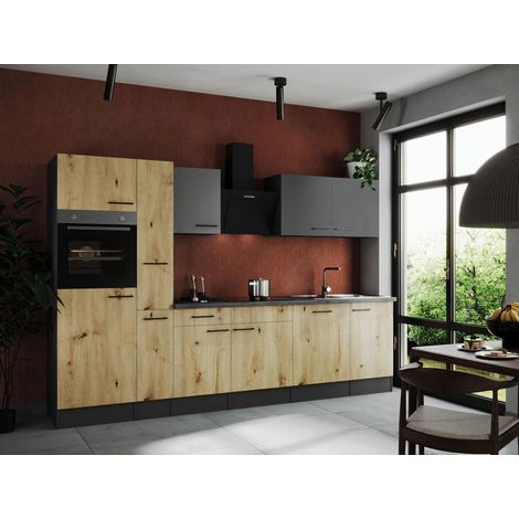 Küche Küchenzeile Küchenblock Grau Matt Artisan Eiche Oliver 310 cm Respekta