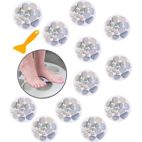 12 pegatinas antideslizantes, aptas para cuartos de ducha, bañeras, piscinas, escaleras, etc., con coloridos diseños de piedra. (1/5)