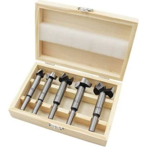 Coffret de 5 mèches à façonner pour bois – Diamètres 15/20/25/30/35 mm – Acier HSS pour trous propres à fond plat – Pointe de centrage