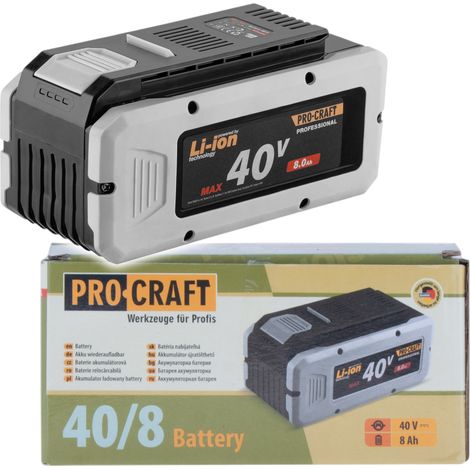 Batería Procraft 40/8 de 40 V, 8,0 Ah / 8000 mAh de iones de litio con indicador de nivel de carga