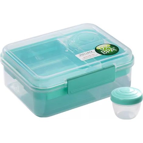 Boîte à bento avec séparateurs - boîte à goûter - boîte à goûter compartimentée - Boîte à déjeuner scolaire - Boîte à bento compartimentée - Boîte de pique-nique portable double couche - Verte - PP +  (1/4)