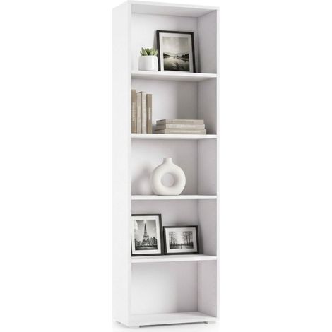 Dmora Libreria Girasole, Biblioteca a 4 ripiani regolabili, Scaffale per libri, Mobile da parete con ripiani, 100% Made in Italy, Cm 60x30h195, Bianco, con imballo rinforzato