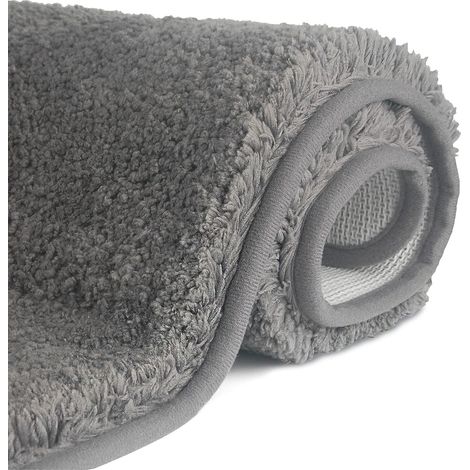 Tapis de Bain Antidérapant à Poils Longs en Microfibre, Tapis de Sol Lavable en Machine avec Microfibre Douces Absorbant l'eau pour la Baignoire, la Douche et la Salle de Bain, Gris (1/5)