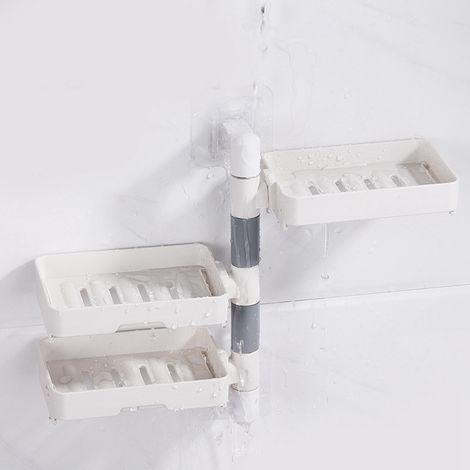 Porte-savon mural rotatif à 3 niveaux en HIPS, sans perçage, blanc. (1/5)