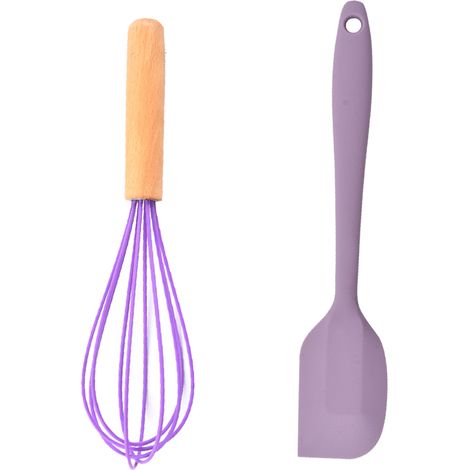 Ensemble de 2 mini-ustensiles de cuisine - Outils de cuisine en silicone avec manches en bois (1/5)
