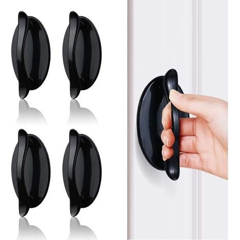Poignee Porte Entree, Poignée Porte Coulissante, Poignée De Porte Collante Noir 4 Pcs, Poignée En Plastique Abs Pour Portes Et Fenêtres, Armoires, Tiroirs, Armoire- (1/4)