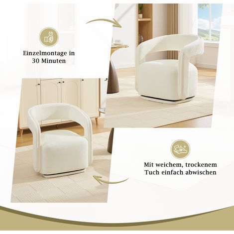 Fauteuil pivotant Barrel en tissu chenille blanc pour salon et coin lecture (1/5)