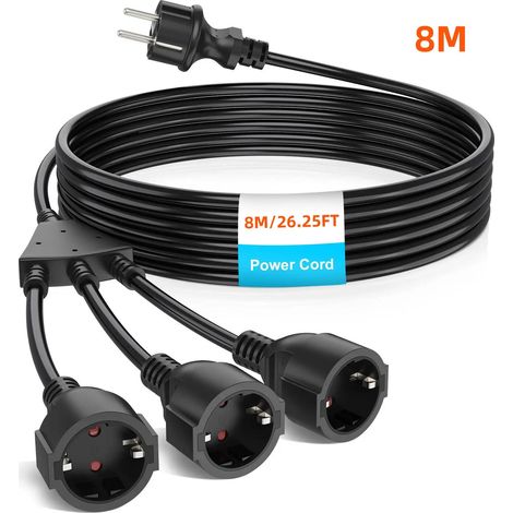 Rallonge électrique (3AC 8 m noire) avec prise à anneau, norme européenne, 4000 W, 16 A, 250 V, étanche IP44 (1/5)