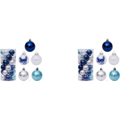 60 boules de Noël bleues de 6 cm pour sapin, décorations en plastique pour sapin de Noël (1/5)